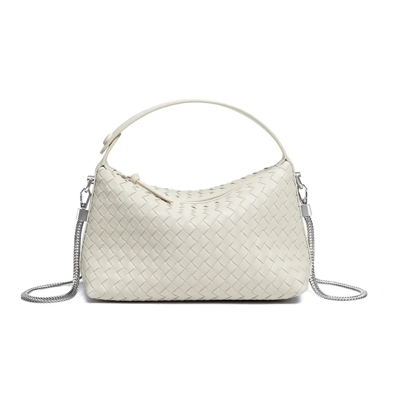 ST&SAT Cow Leather Shoulder Bag Crossbody Bag Handbag Woven Bag Large Size Women's Ecru-9