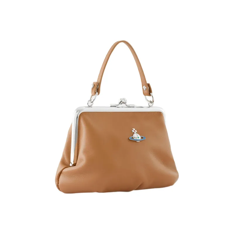 Vivienne Westwood Lambskin Dumpling Bag One Shoulder Crossbody Portable Wallet Women's Brown-2