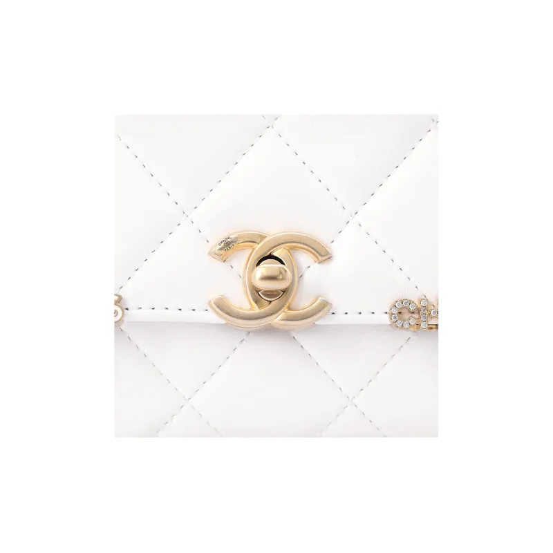 CHANEL 23C Early Spring Lambskin Flap Bag, Crossbody Bag, Shoulder Bag Mini Women's White-5