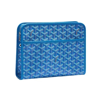 GOYARD JOUVENCE Canvas With Leather Travel Storage Bag Clutch Toiletry Bag Medium Size Unisex Blue