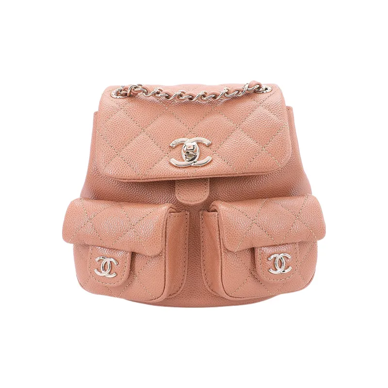 CHANEL 23P Spring And Summer Duma Grain Embossed Caviar Cow Leather Backpack Trumpets Women's Milk Tea/Caramel-0