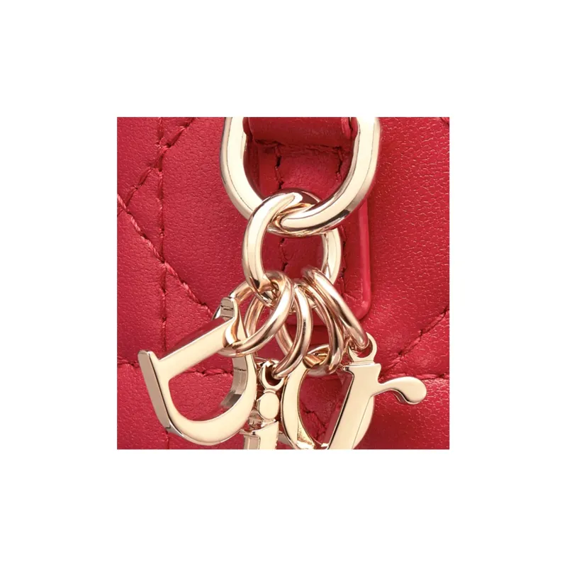 DIOR Lady Dior Lambskin Box Bag Shoulder Bag Crossbody Bag Handbag Makeup Bag Women's Lotus Red-5