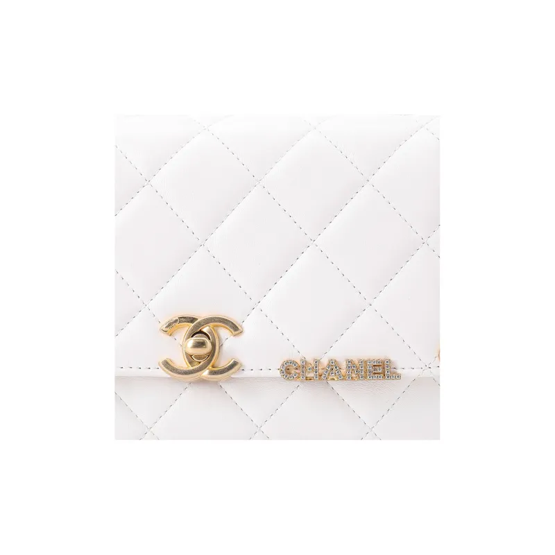CHANEL 23C Early Spring Lambskin Flap Bag, Crossbody Bag, Shoulder Bag Mini Women's White-4