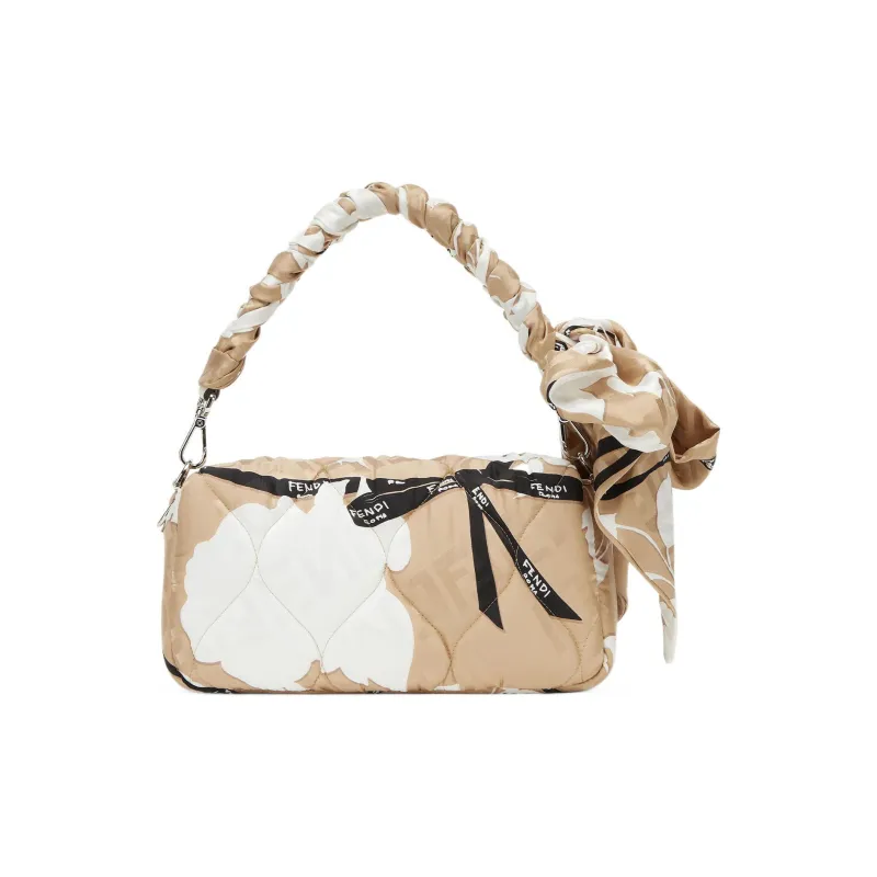 FENDI Baguette Mulberry Silk Portable Crossbody Bag, Shoulder Bag Medium Size Women's White/Beige-2