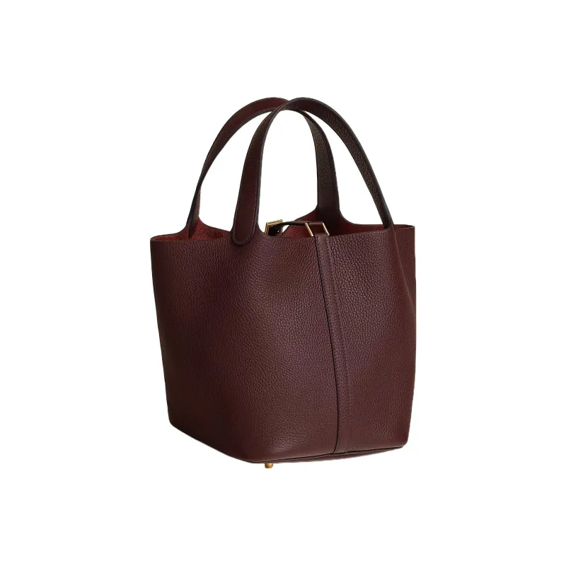 HERMES Cow Leather Bucket Bag Handbag Women's 0G Rouge Sellier Saddle Red-2