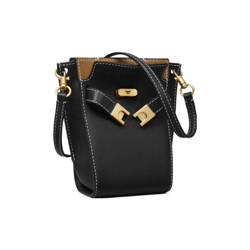 TORY BURCH Lee Radziwill Leather With Suede Trim Bucket Bag, Shoulder Bag, Crossbody Bag Small Size Women's Black-2