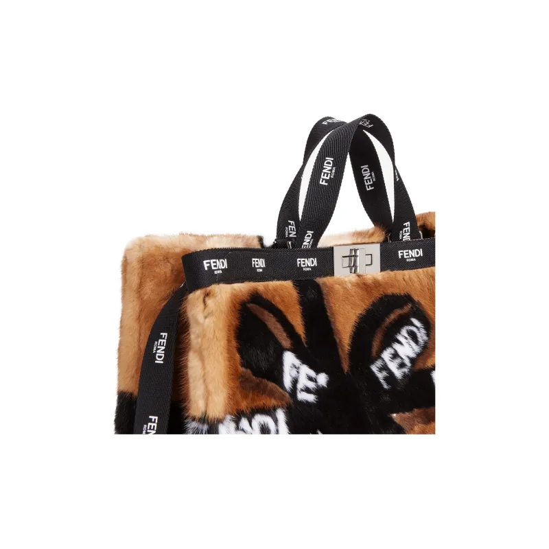 FENDI Mink Fur Tote Bag Shopping Bag Handbag Large Size Women's Brown-4