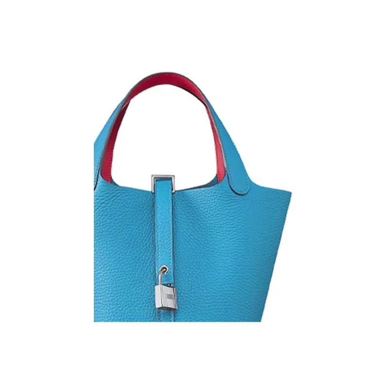 HERMES Picotin Clemence Bullock Leather Swift Calfskin Bucket Bags Handbags 18 Women's Blue/Mexican Pink-3