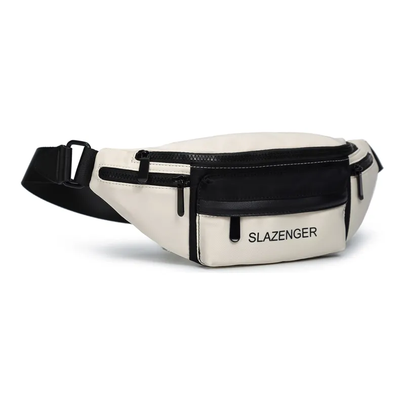 Slazenger Nylon Fabric Shoulder Bag Crossbody Bag Sling Bag Fanny Pack Unisex Ecru/Black/Khaki-2