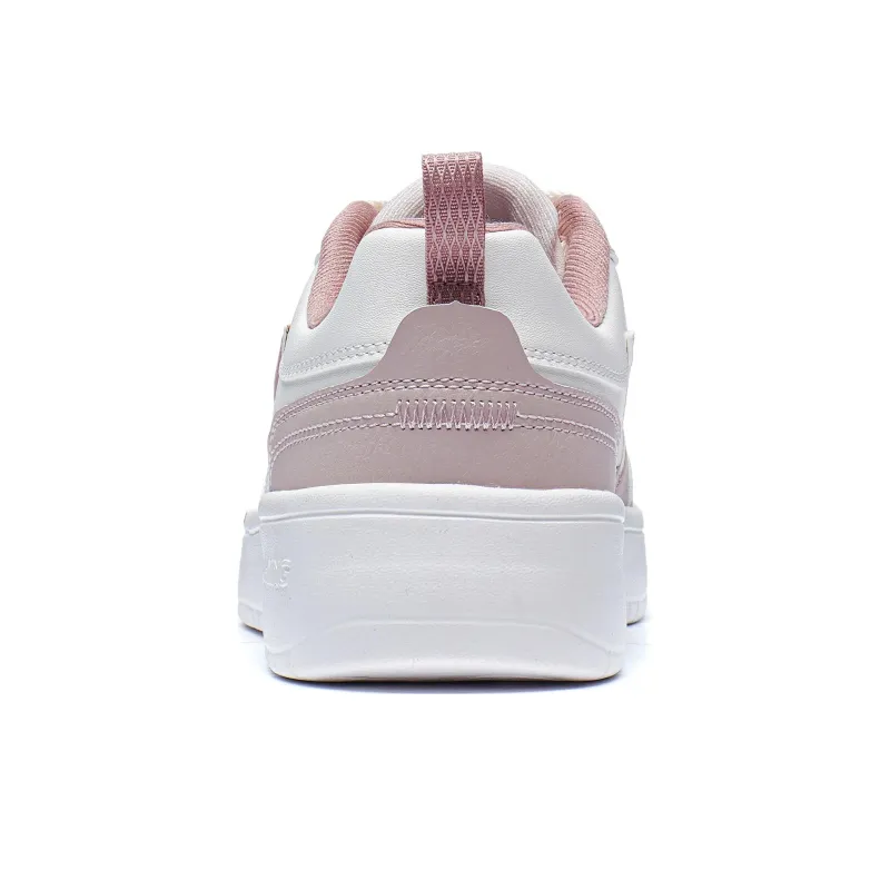 LiNing Ingots Slip Resistant Cushioning Wear Resistant Height Increasing Low Top Skateboard Shoes Women's White Pink-5