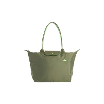 LONGCHAMP Fabric Shopping Bag Dumpling Bag One Shoulder Handbag Large Size Women's Fir Green Color
