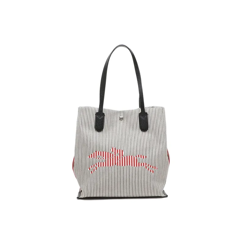 LONGCHAMP Cow Leather Tote Bag Shopping Bag Shoulder Bags Women's Marine Blue & Grey White Stripes-6