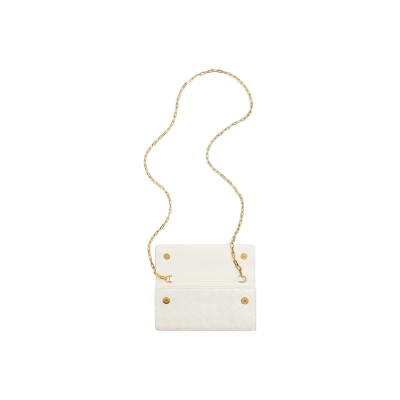 Bottega Veneta Calfskin Shoulder Bag Crossbody Bag Wallet Women's White-1
