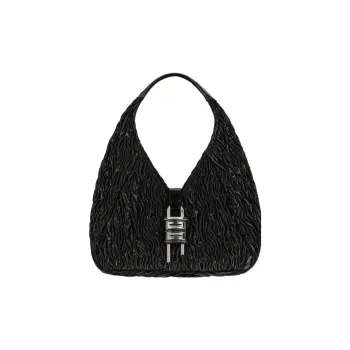 GIVENCHY G-Hobo Satin Fabric With Cow Leather Patchwork Handbag Mini Women's Black
