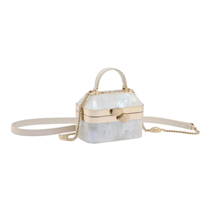 BVLGARI Serpenti Forever Mother Of Pearl Jewelry Box Bag Shoulder Bag Crossbody Bag Handbag Mini Women's White-0