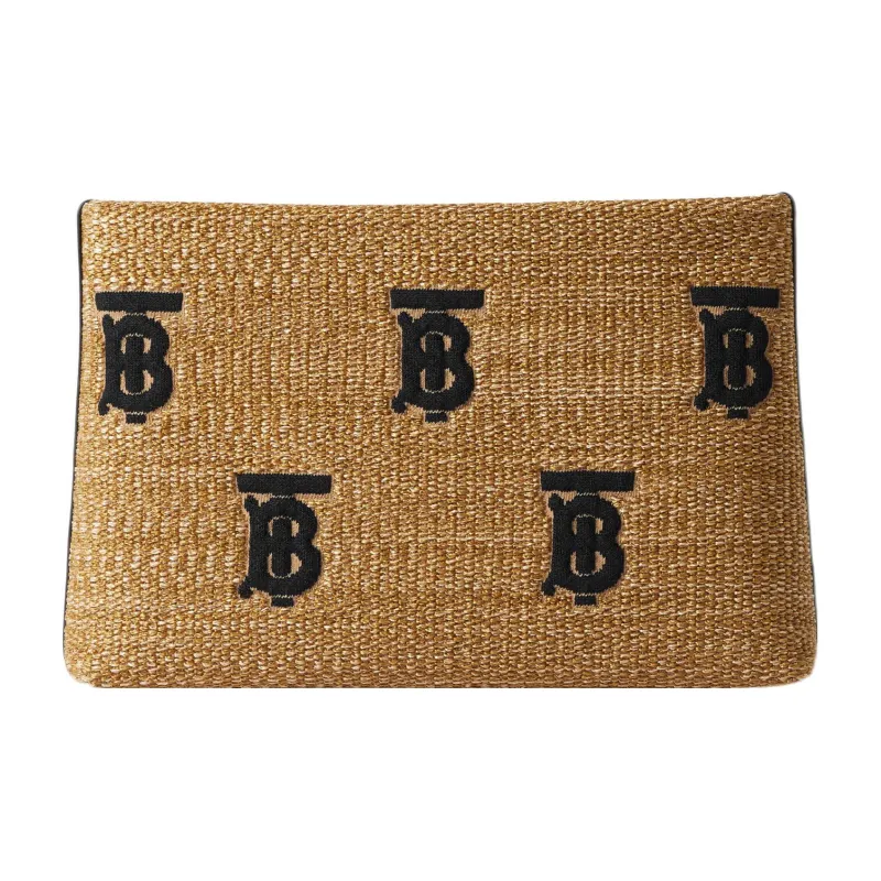 Burberry Raffia With Leather Clutch Women's Natural & Black-0