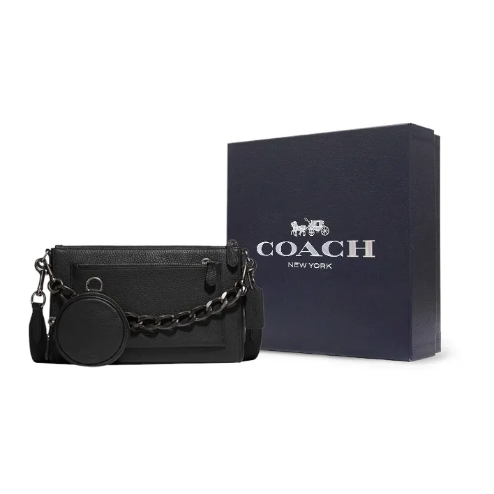 COACH Holden Pebbled Cow Leather Combo Bag Shoulder Bag Crossbody Bag Medium Size Men's Black-6