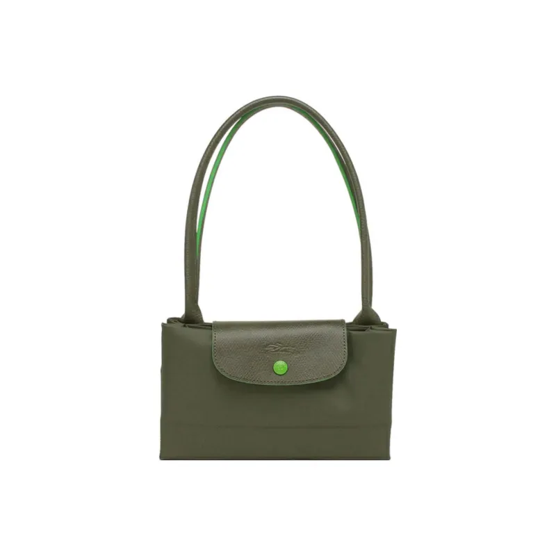 LONGCHAMP Fabric Shopping Bag Dumpling Bag One Shoulder Handbag Large Size Women's Fir Green Color-5