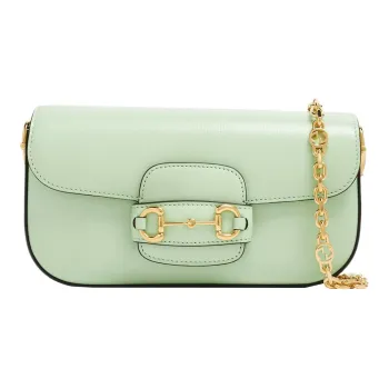 GUCCI Horsebit 1955 Leather Portable Crossbody Bag, Shoulder Bag Women's Light Green