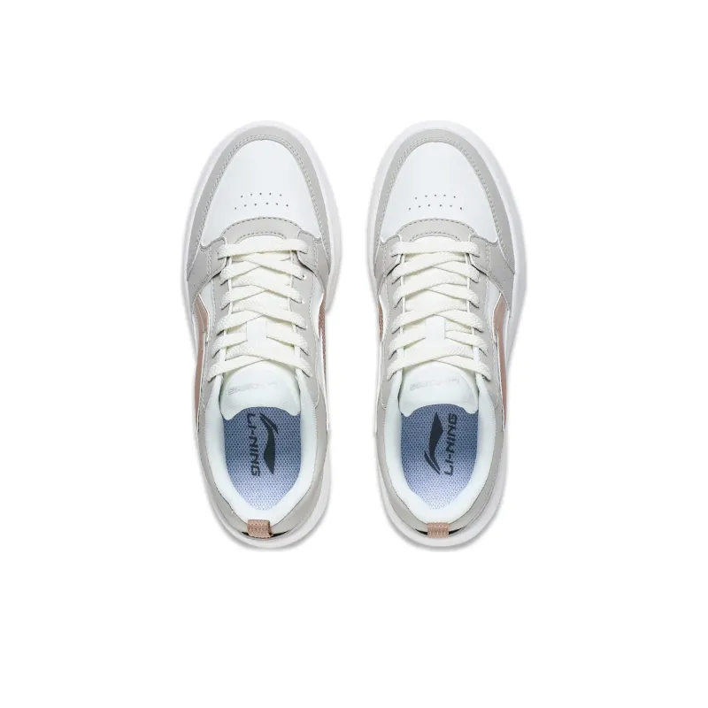 LiNing Acer Truncatum Slip-Resistant Cushioning Abrasion-Resistant Low-Top Skateboard Shoes Women's White Gray-3