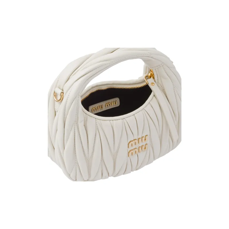 MIU MIU Wander Matelasse Nappa Leather Hobo Mini Bag White-4