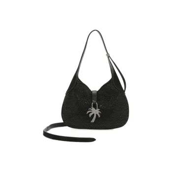 PALM ANGELS Goatskin Combined With Calfskin Hobo Bag Portable Crossbody Bag Shoulder Bag Women's Black