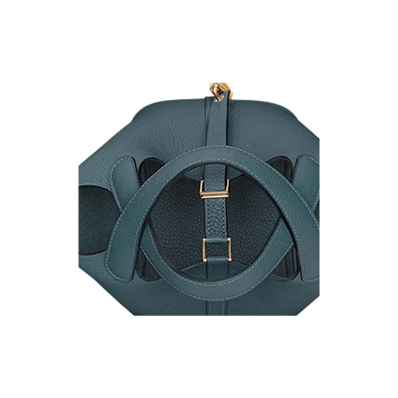 HERMES Picotin Clemence Bullock Leather Basket Bag Handbag Bucket Bag 18 Women's Y7 Bleu Orage Hurricane Blue-3