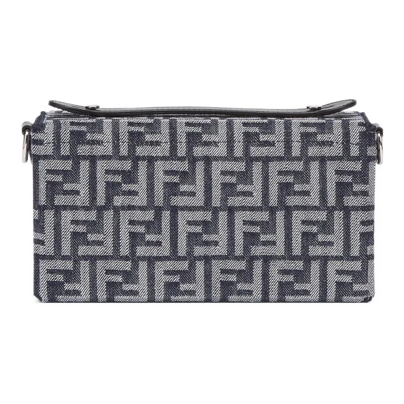 FENDI Baguette Cotton Calfskin Shoulder Bag Crossbody Bag Handbag Regular Men's Dark Blue-3