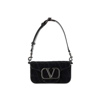 Valentino Cotton With Sheepskin Portable Crossbody Bag Shoulder Bag Men's Black