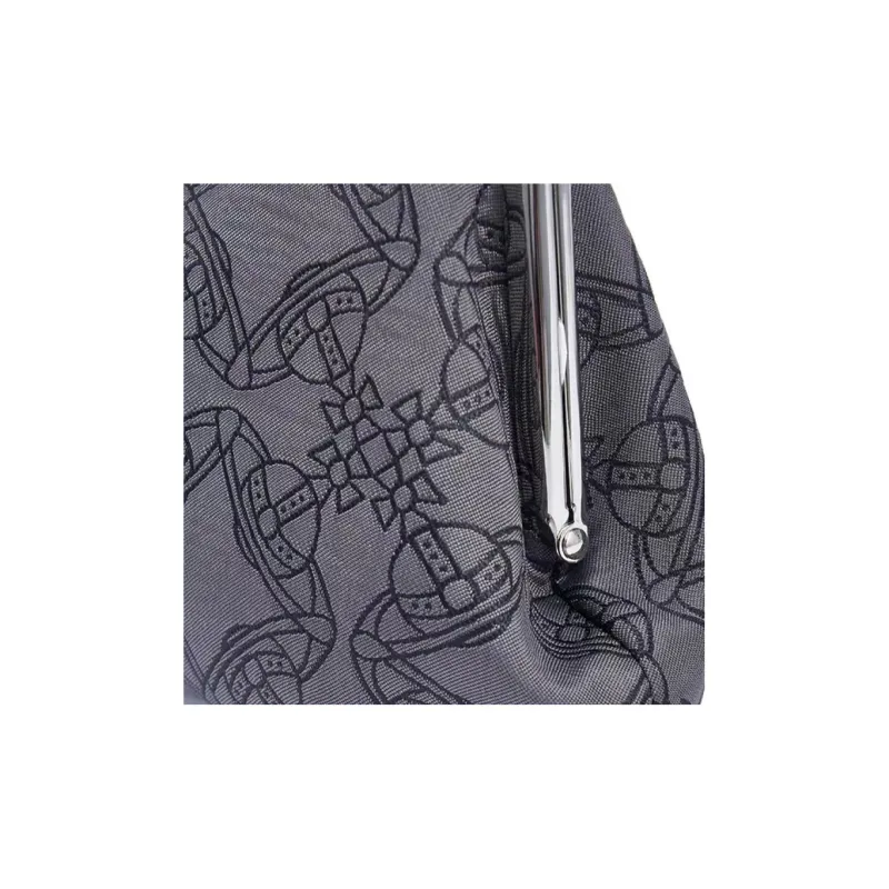 Vivienne Westwood Fabric Dumpling Bag, Chain Bag, Coin Purse, Crossbody Handbag Trumpets Women's Black/Gray-5