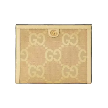 GUCCI Ophidia Canvas With Leather Clutch Women's Beige/Yellow