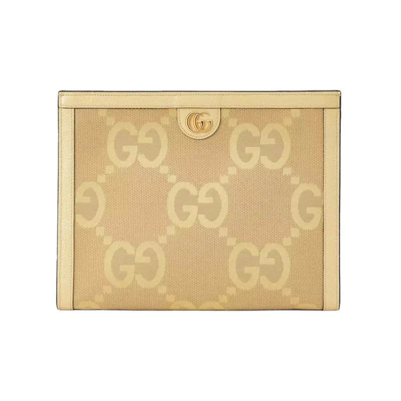 GUCCI Ophidia Canvas With Leather Clutch Women's Beige/Yellow-0