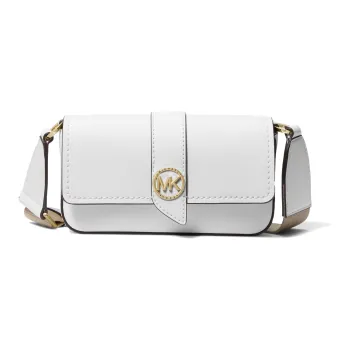 MICHAEL KORS Greenwich Split Cow Leather Baguette Bag, Shoulder Bag, Crossbody Bag Extra Small Women's White