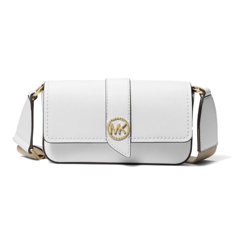 MICHAEL KORS Greenwich Split Cow Leather Baguette Bag, Shoulder Bag, Crossbody Bag Extra Small Women's White-0
