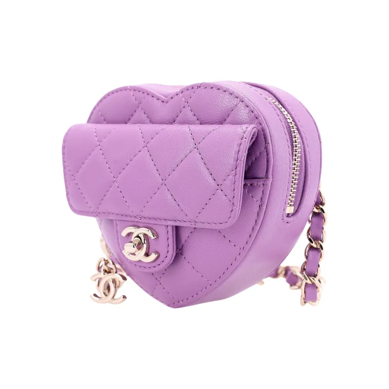 CHANEL Sheepskin Heart Bag, Shoulder Bag, Crossbody Bag, Fanny Pack Mini Women's Purple-1