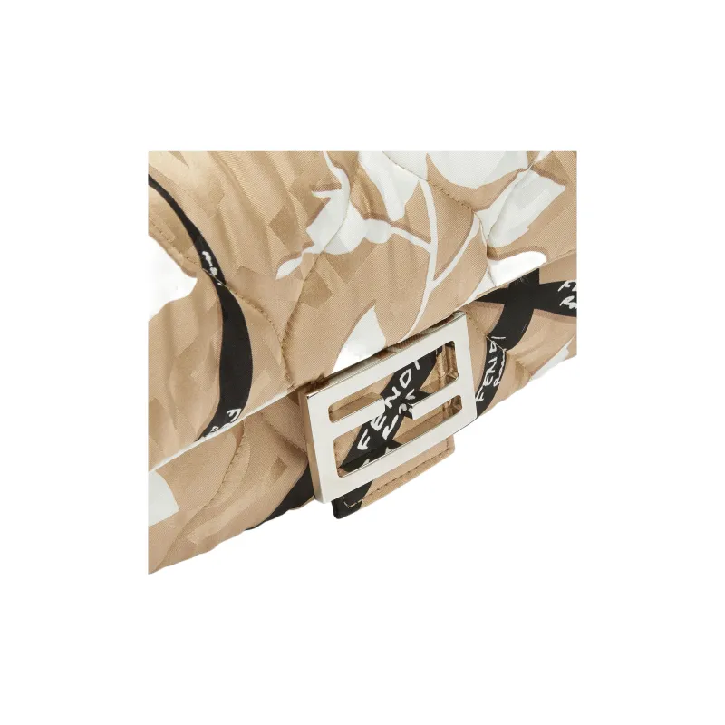 FENDI Baguette Mulberry Silk Portable Crossbody Bag, Shoulder Bag Medium Size Women's White/Beige-4