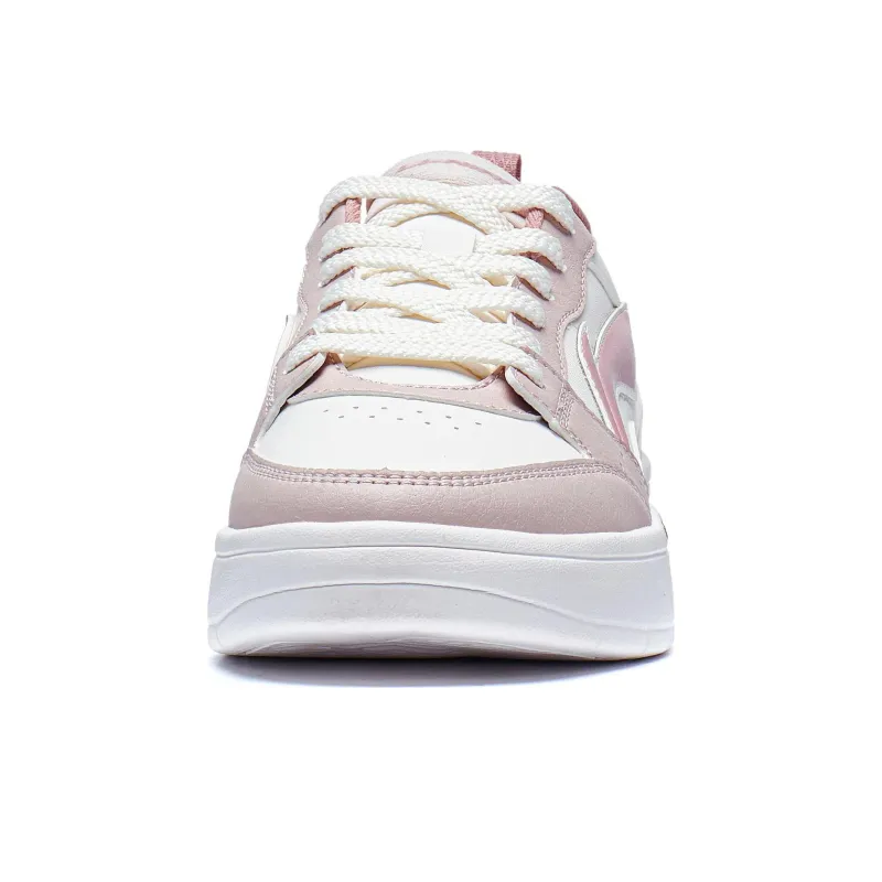 LiNing Ingots Slip Resistant Cushioning Wear Resistant Height Increasing Low Top Skateboard Shoes Women's White Pink-4