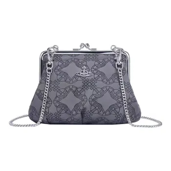 Vivienne Westwood Fabric Dumpling Bag, Chain Bag, Coin Purse, Crossbody Handbag Trumpets Women's Black/Gray