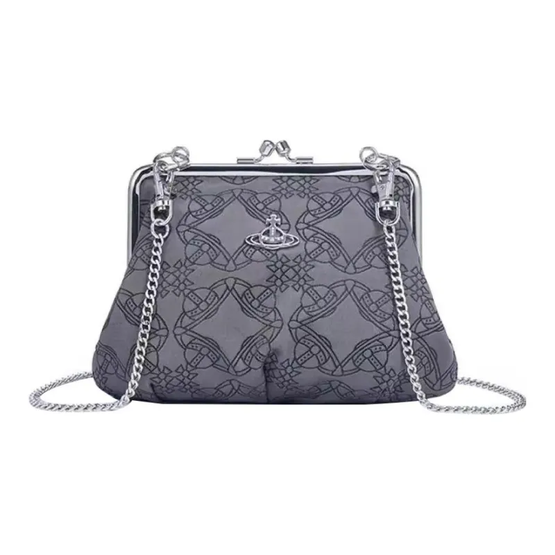 Vivienne Westwood Fabric Dumpling Bag, Chain Bag, Coin Purse, Crossbody Handbag Trumpets Women's Black/Gray-0