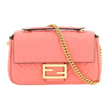 FENDI Baguette Lambskin Handbag Shoulder Bag Crossbody Bag Small Size Women's Pink