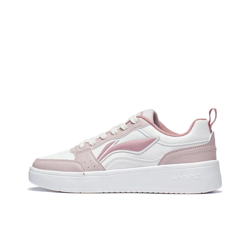 LiNing Ingots Slip Resistant Cushioning Wear Resistant Height Increasing Low Top Skateboard Shoes Women's White Pink-0