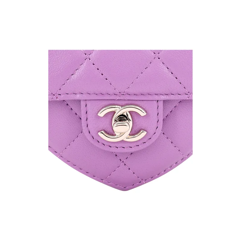 CHANEL Sheepskin Heart Bag, Shoulder Bag, Crossbody Bag, Fanny Pack Mini Women's Purple-5