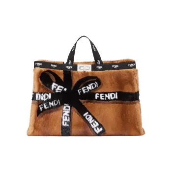 FENDI Mink Fur Tote Bag Shopping Bag Handbag Large Size Women's Brown
