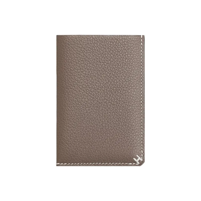 HERMES Calfskin Card Holder Unisex 18 Etoupe Elephant Gray-3
