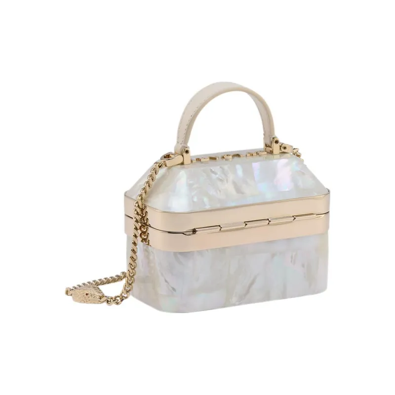 BVLGARI Serpenti Forever Mother Of Pearl Jewelry Box Bag Shoulder Bag Crossbody Bag Handbag Mini Women's White-2
