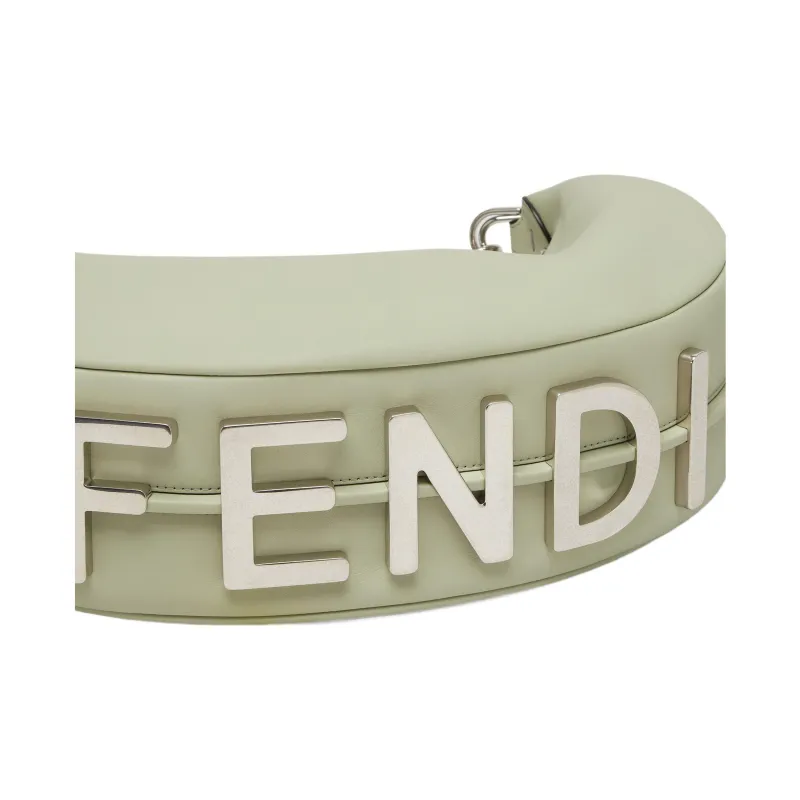 FENDI Fendigraphy Cow Leather Crescent Bag Handbag, Shoulder Bag Women's Light Green-5