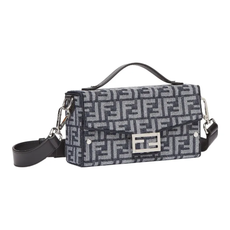 FENDI Baguette Cotton Calfskin Shoulder Bag Crossbody Bag Handbag Regular Men's Dark Blue-2