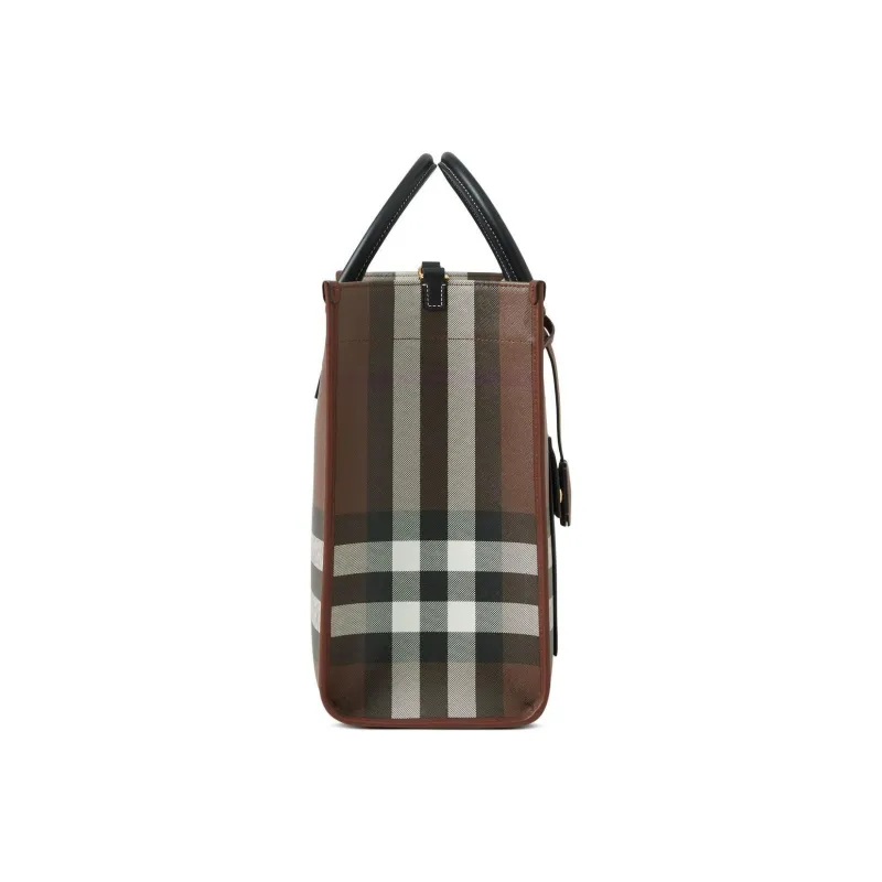 Burberry Plaid With Calfskin Tote Bag, Shopping Bag, Handbag Women's Dark Birch Brown-1