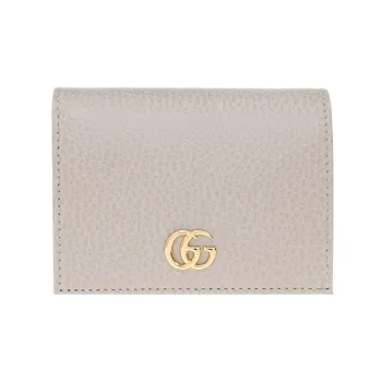 GUCCI Marmont Leather Card Holder Women's Light Gray