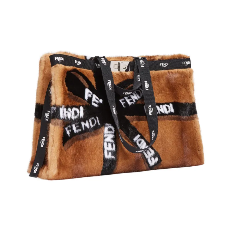 FENDI Mink Fur Tote Bag Shopping Bag Handbag Large Size Women's Brown-1
